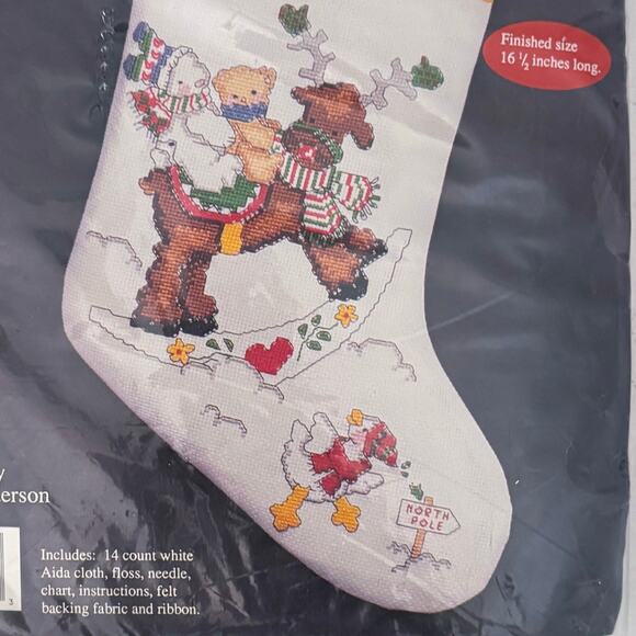 Banar Designs Cross Stitch 16" Long Christmas Stocking NEW SEALED Reindeer - Picture 3 of 3